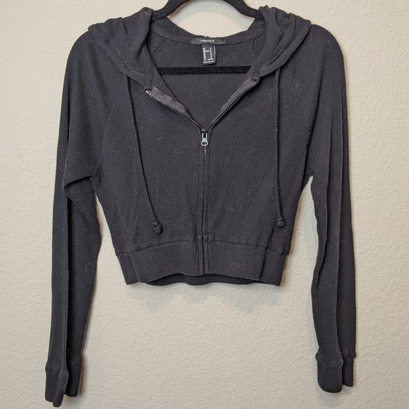 Cropped Waffle Knit Hoodie 